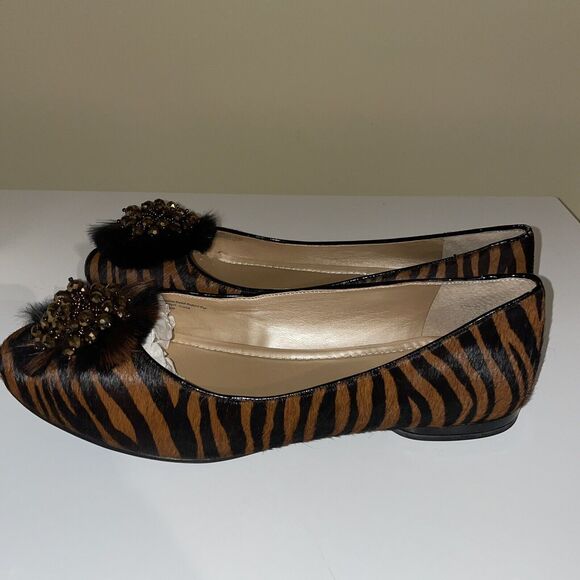 Alex Marie Hide Animal Print Flats with Fur Toe Detail Size 10M - Picture 1 of 9